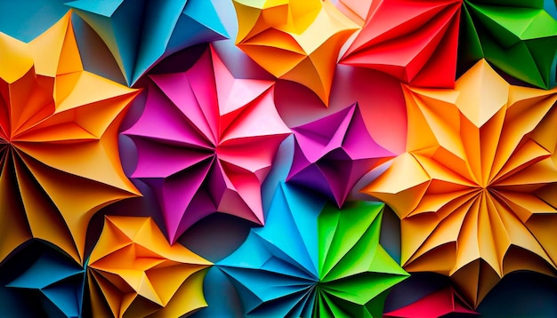 Kolorowy papier origami jako abstrakcyjne tło tapety Generative Ai