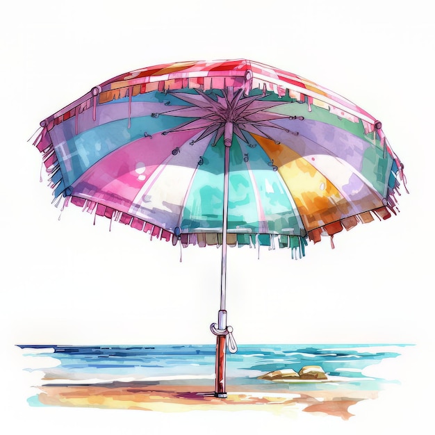 Kolorowy parasol jest na plaży i jest na piasku.