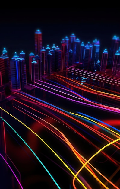 Zdjęcie kolorowy pejzaż miejski z neonowymi światłami
