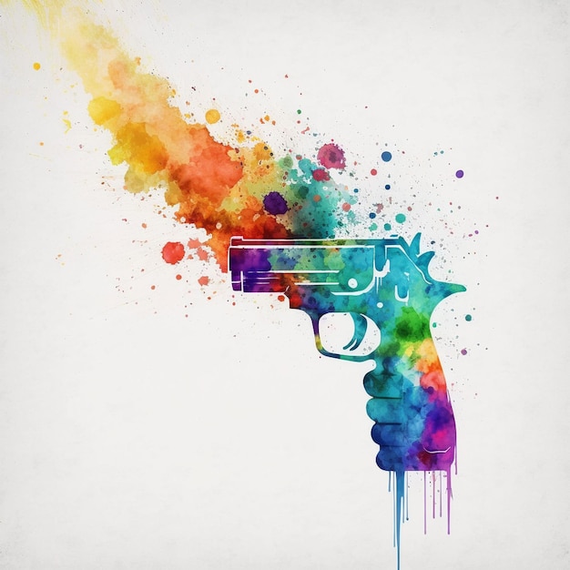 Kolorowy pistolet z kolorowym tłem z pistoletem pośrodku.