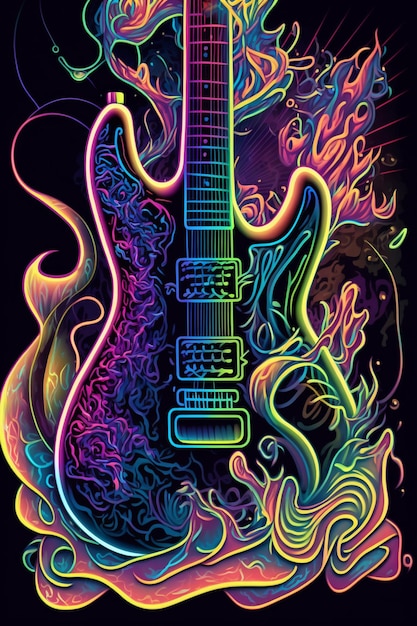 Kolorowy plakat gitary z napisem "gitara".