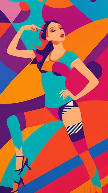 Kolorowy plakat przedstawiający tańczącą kobietę z napisem taniec.