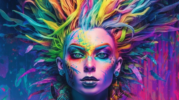 Kolorowy plakat z kobiecą twarzą i słowem "art" na nim.