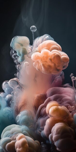 Zdjęcie kolorowy płyn w szklanej misce ze słowem bąbelek.
