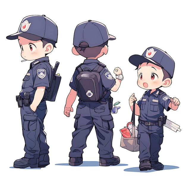 Kolorowy policjant Chibi Kawaii Uniformy straży bezpieczeństwa Fash Creative Collections design