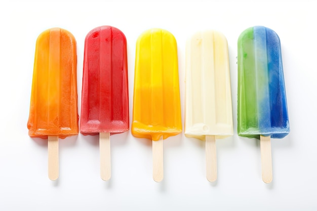 Kolorowy popsicle wyświetlany na zwykłym białym tle Generatywna sztuczna inteligencja