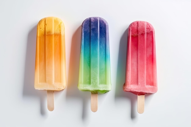 Kolorowy popsicle wyświetlany na zwykłym białym tle Generatywna sztuczna inteligencja