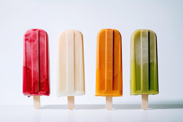 Kolorowy popsicle wyświetlany na zwykłym białym tle Generatywna sztuczna inteligencja