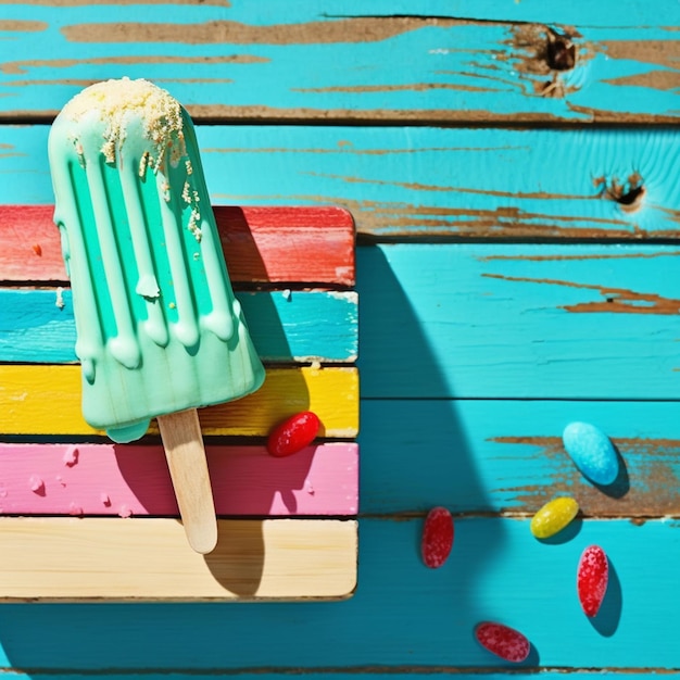 Kolorowy popsicle z napisem "cukierek".