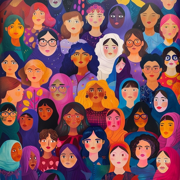 Kolorowy portret grupowy z okazji Międzynarodowego Dnia Kobiet