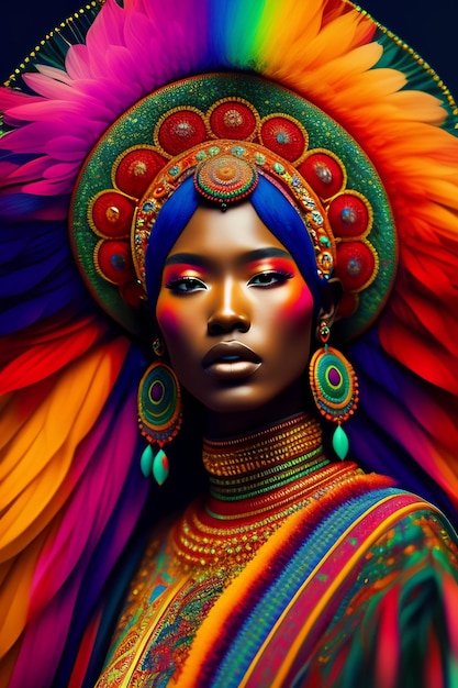 Kolorowy portret kobiety w nakryciu głowy i nakryciu głowy.