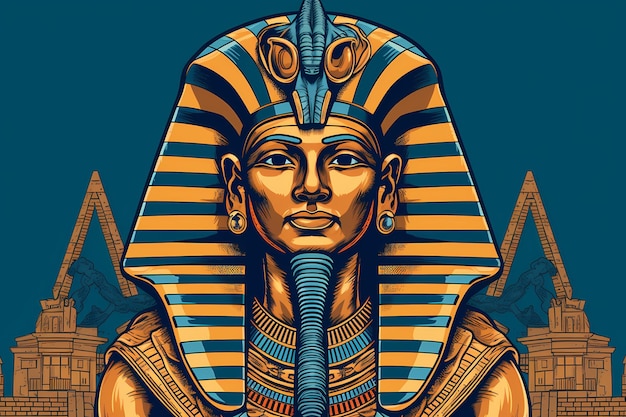 Kolorowy portret maski króla Tutanchamona, starożytnego egipskiego faraona