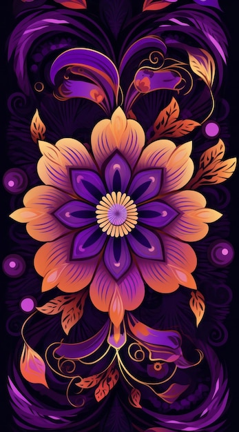 kolorowy projekt ilustracji mandali lotosu na fioletowym tle
