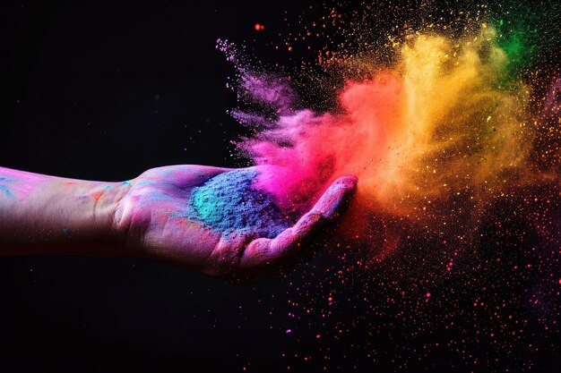 Kolorowy proszek festiwalu Holi eksplodujący z ręki