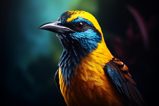 Kolorowy ptak, bardzo szczegółowa fotografia artystyczna wygenerowana przez sztuczną inteligencję