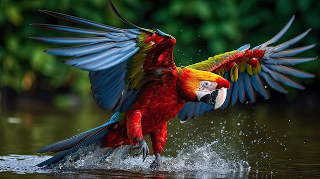 kolorowy ptak latający w wodzie