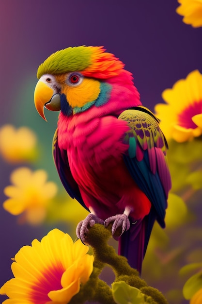 Kolorowy ptak Ptak latający na niebie wygenerował Ai