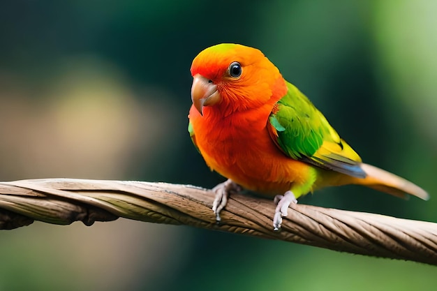 Kolorowy ptak siedzi na gałęzi.