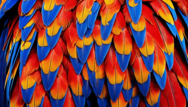 Kolorowy ptak z niebiesko-żółtymi i pomarańczowymi piórami