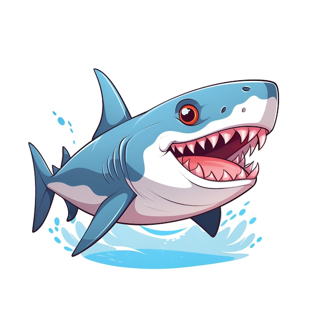 Kolorowy rekin uśmiechający się kreskówka na białym tle