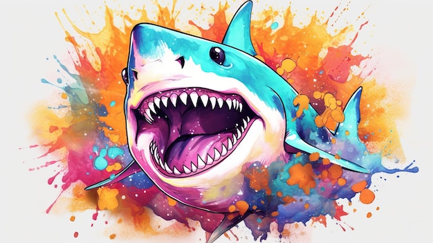 Kolorowy rekin z ostrymi zębami Generative AI Art