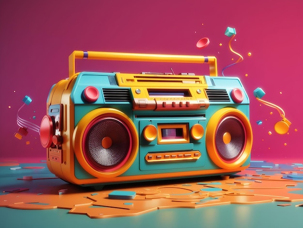 Kolorowy retro Boombox 3D