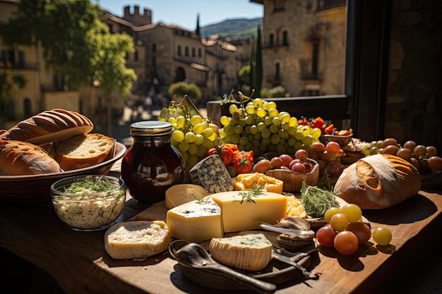 Kolorowy rynek włoski oferuje sery, oliwy z oliwek i ręcznie robione pieczywo generatywne IA