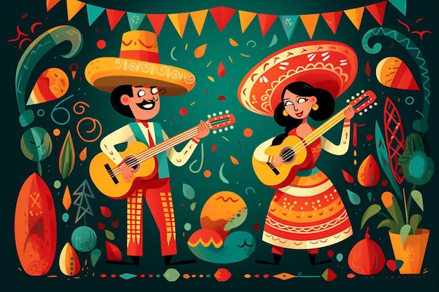 Kolorowy rysunek ilustracji Cinco De Mayo