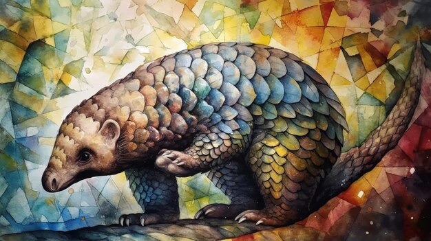 Kolorowy rysunek pangolina z napisem pangolin.