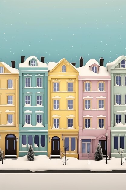 kolorowy rząd budynków zima miasto kamienice ulica miasto ilustracja projekt domu