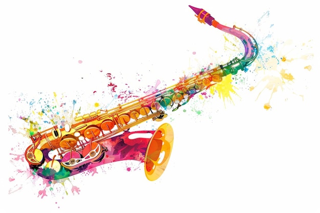 Zdjęcie kolorowy saksofon z ilustracją flory izolowaną na białym tle
