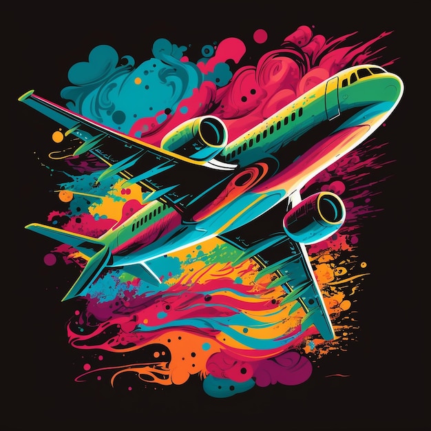 Kolorowy samolot z napisem "powietrze" z przodu.