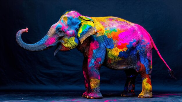 Kolorowy słoń na czarnym tle
