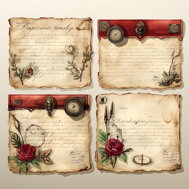 Kolorowy starożytny papier listów miłosnych z wyblakłym atramentem romantyczny rękopis kreatywny koncept pomysł projektowania