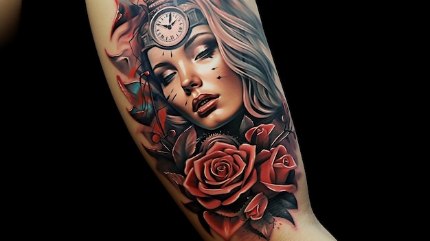 Kolorowy tatuaż kobiety na ramię lub nogę o niesamowitym wyglądzie