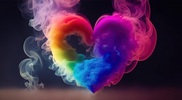 Kolorowy tęczowy kształt serca z gradientem tęczy abstrakcyjne tło dymu tapeta