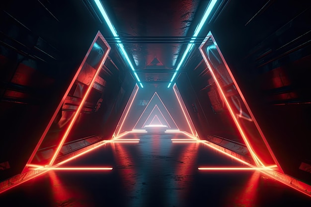 Kolorowy tunel oświetlony neonami Generative AI