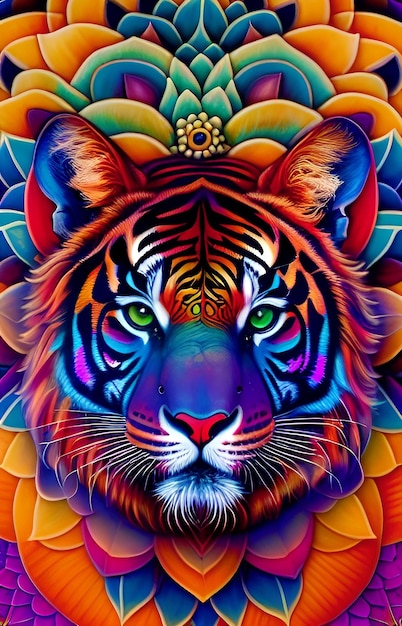 Kolorowy Tygrys w sztuce mandali