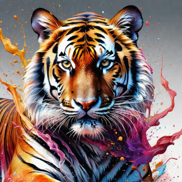 Kolorowy tygrys w wodzie kolorowy tygrysz w wodzie tygrysa w wodzie koloru i farby rozpryskiwania na t