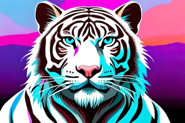 Kolorowy tygrys z niebieskim okiem.