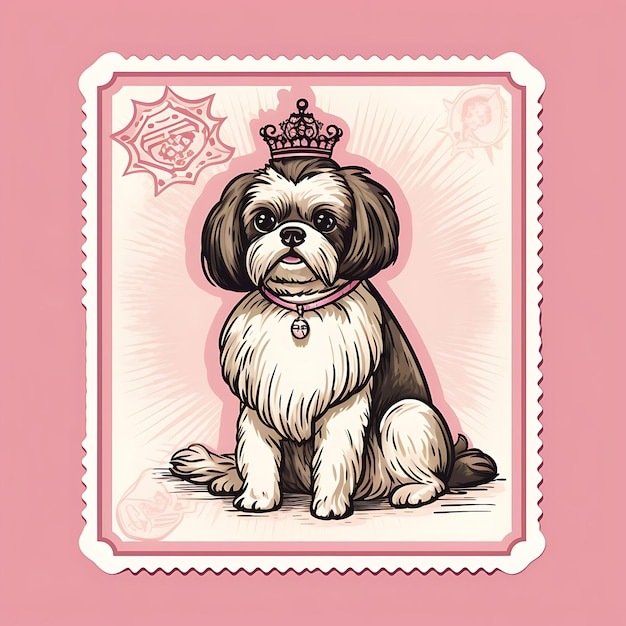 Zdjęcie kolorowy uchwyć elegancję shih tzu psa z księżniczką garnitur si animal idea kolekcji znaczków