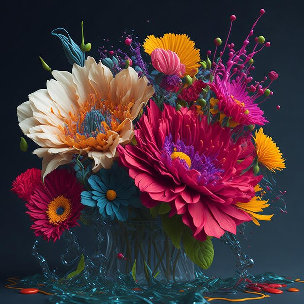 Kolorowy układ kwiatów z płynnymi rozpryskami
