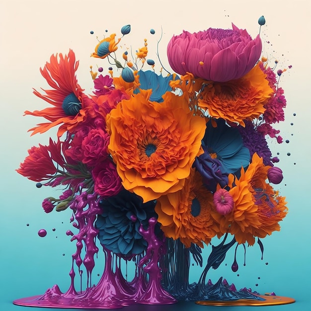 Kolorowy układ kwiatów z płynnymi rozpryskami
