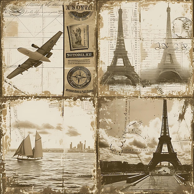 Kolorowy vintage travel poster panel design z ręcznie narysowanym ilustracją