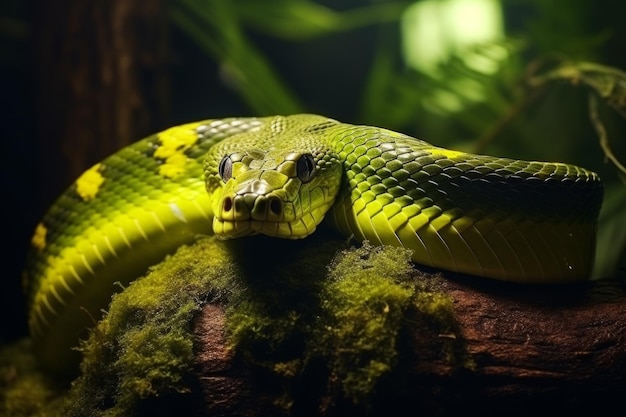 Kolorowy wąż piton kobra wąż las ukrywający się czekający na ofiarę dżungla deszczowa nietknięta natura