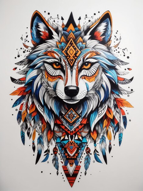kolorowy wilk z plemiennym wzorem
