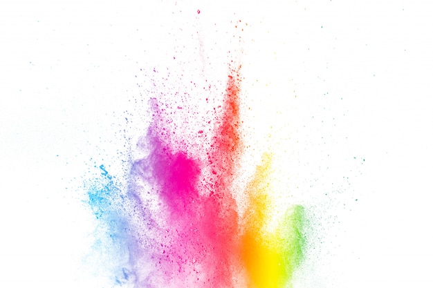 Kolorowy Wybuch W Proszku Happy Holi. Streszczenie Wielokolorowe Cząstki Pękają Lub Rozpryskują Się.