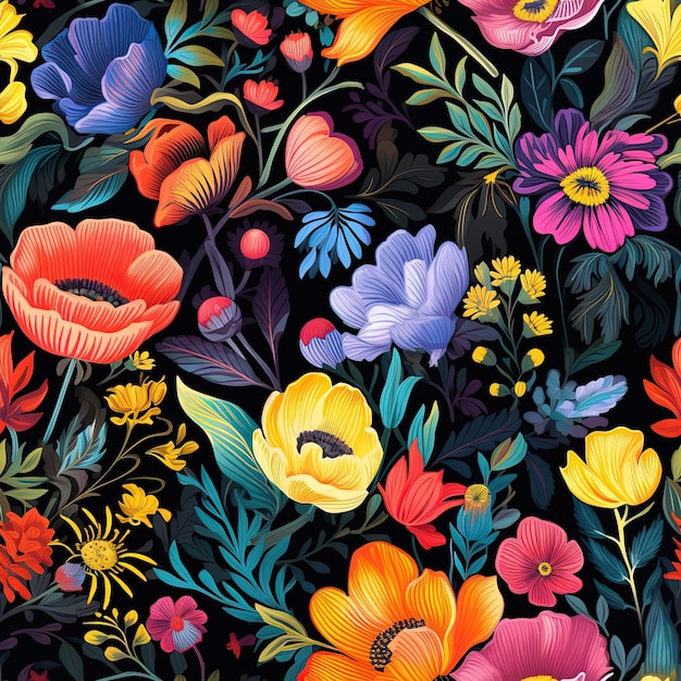 Zdjęcie kolorowy wyświetlacz kwiatów i roślin z ptakiem w środku