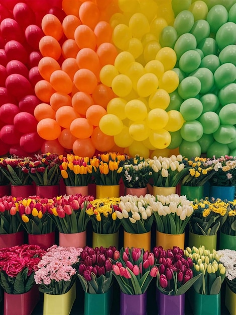 Zdjęcie kolorowy wyświetlacz kwiatów z tęczą kolorową