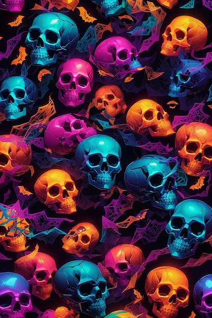 Kolorowy wzór czaszek i dyni